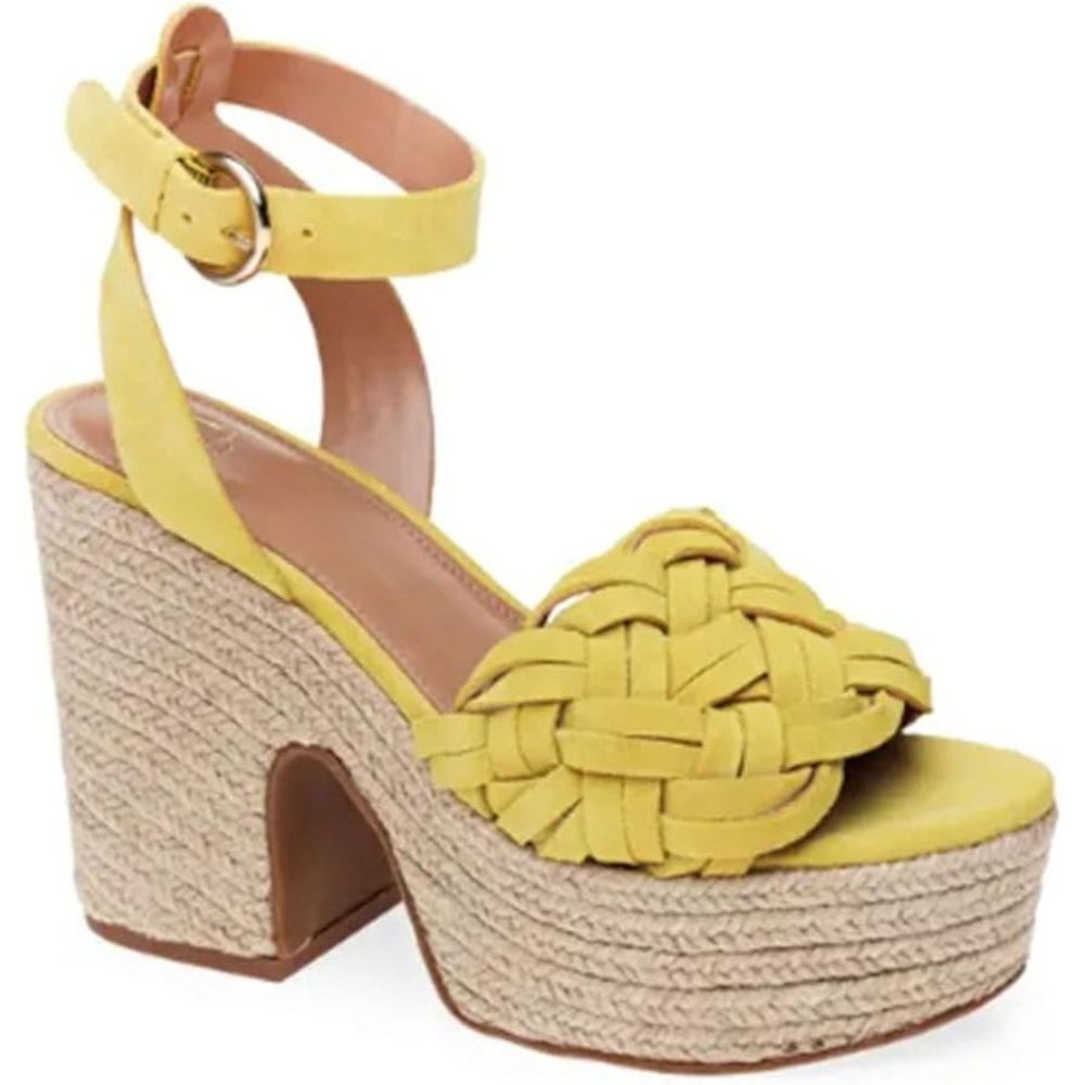 Marc Fisher Platform Sandals 6 Chunky Block Heel Vacation Bright Yellow Odilia